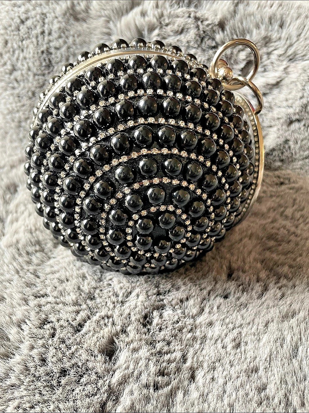 Beaded Mini Bag in Black & Silver Like New